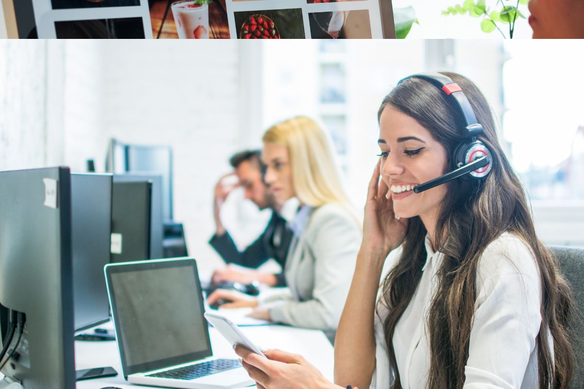 a person wearing a headset in a call center
